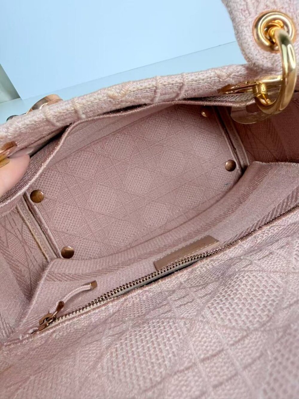Dior Medium Lady D-Lite Pink Cannage Embroidered Top Handle Shoulder Bag - Picture 12 of 13